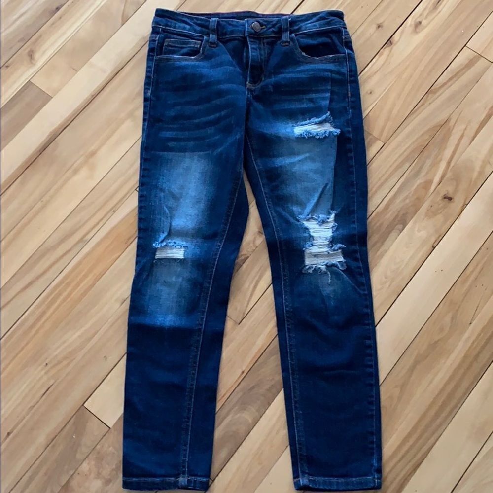 Cello dark wash ripped skinny jeans, size 1
